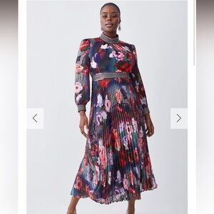 Karen Millen Size 20 Diamanté Trim Floral Pleated Maxi Dress, New With Tags